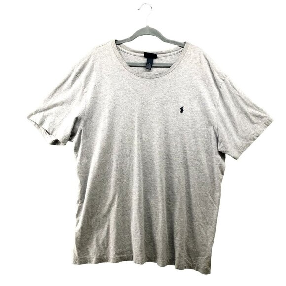 Polo Ralph Lauren Short Sleeve T Shirt Mens XL Gray Crewneck Navy Blue Pony Logo - Picture 1 of 7